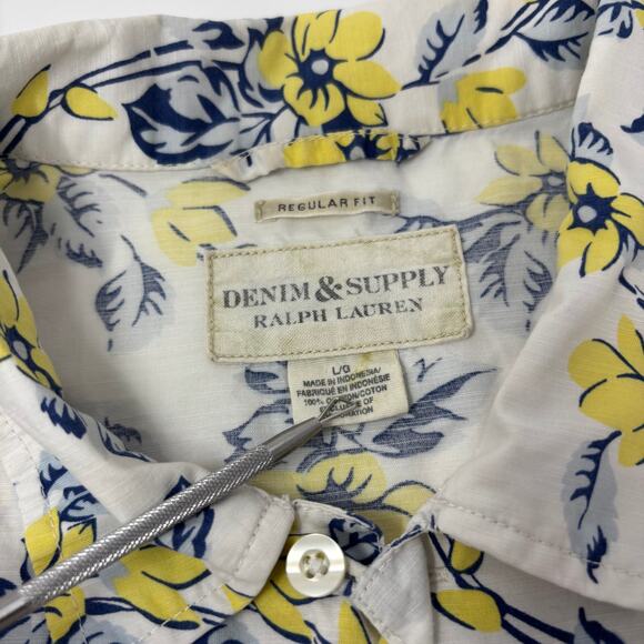 Denim & Supply Ralph Lauren Large Flower Hawaiian Button Up Short Sleeve Shirt - Picture 2 of 5